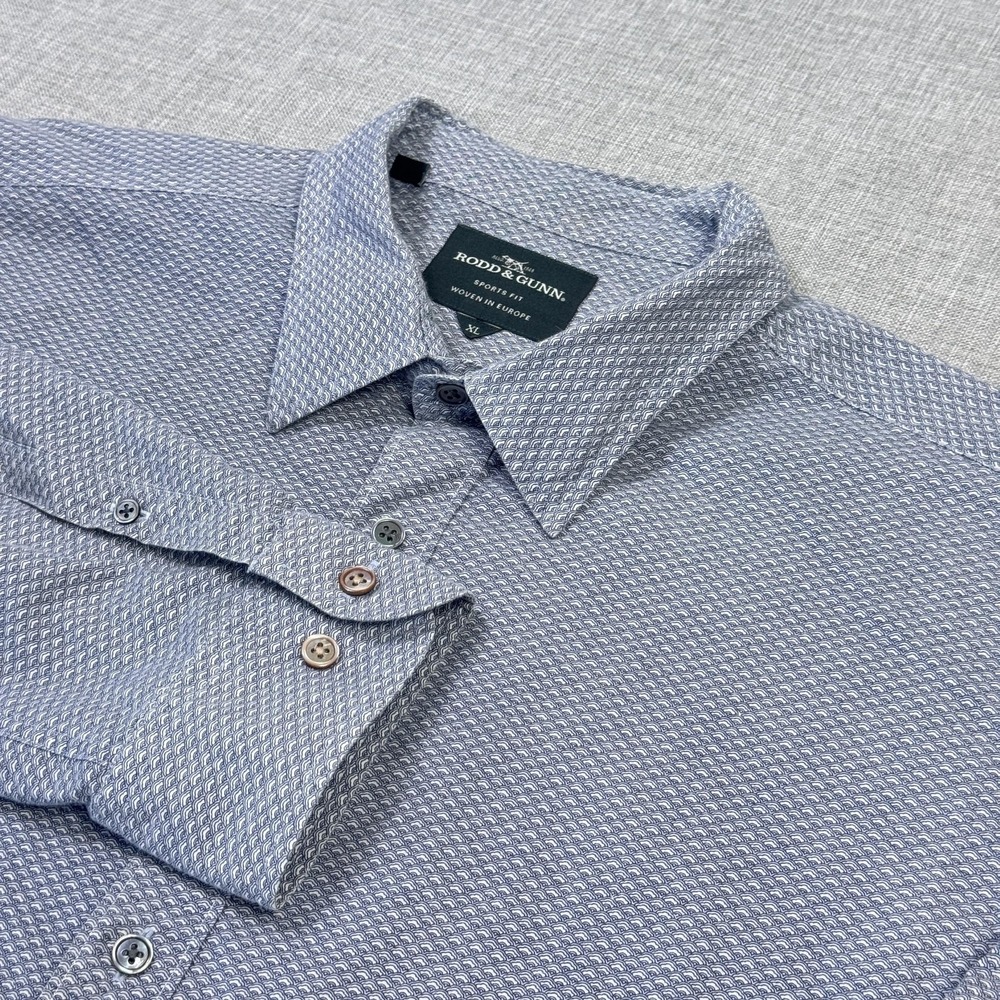 Rodd & Gunn Shirt Mens XL Blue Long Sleeve Woven Geometric 100% Cotton